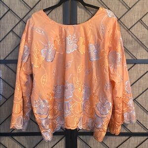 Orange Floral Lace Women's Top XL Handmade